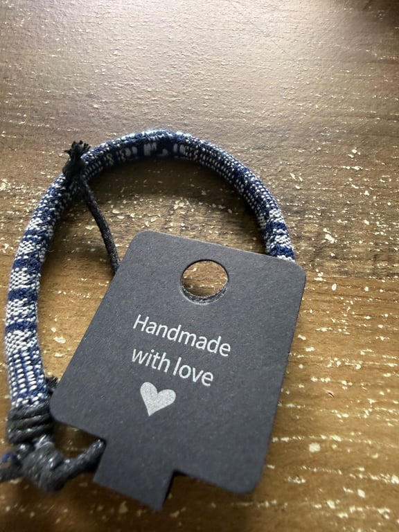 Handmade Navy & White Woven Cord Bracelet 