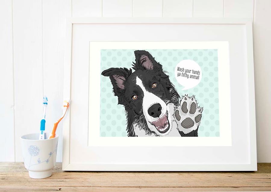 Border Collie art - bathroom art print - funny toilet wall art - Collie gift