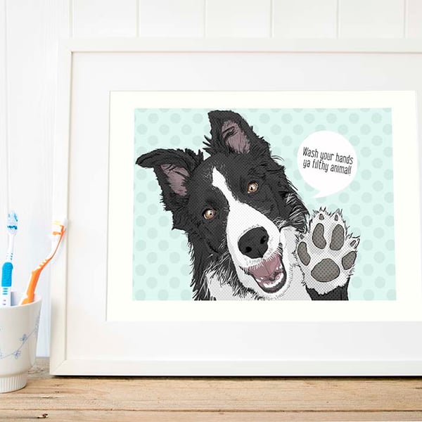 Border Collie art - bathroom art print - funny toilet wall art - Collie gift