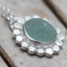 Round Shore Aqua Sea Glass & Silver Necklace