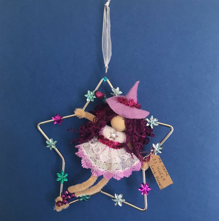 Witch Fairy In A Star Decoration, Purple, Hanging Decoration 
