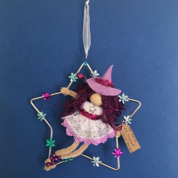 Witch Fairy In A Star Decoration, Purple, Hanging Decoration 