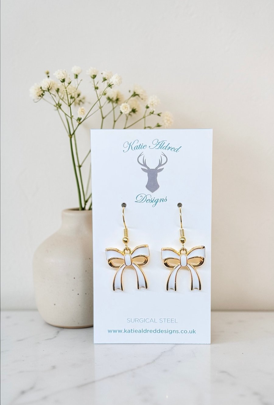 Charm Earrings - White Bow