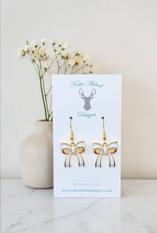 Charm Earrings - White Bow