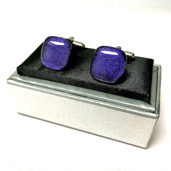 Cadbury Purple Dichroic Glass Cuff Links