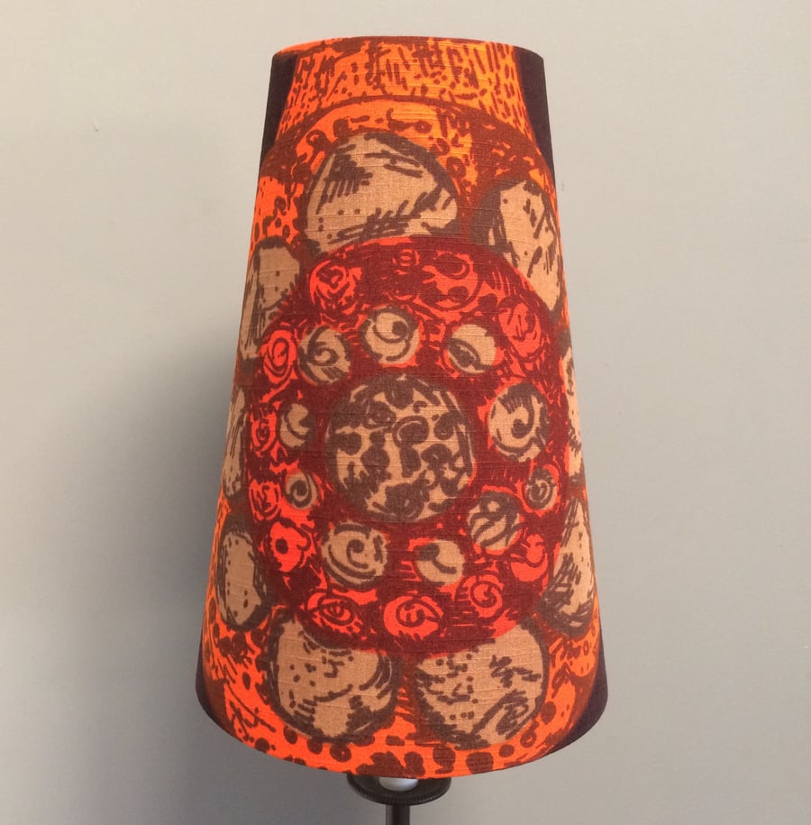 Scandi Mid Century SIPULI Lampshade in BORAS Yellow Orange vintage fabric 