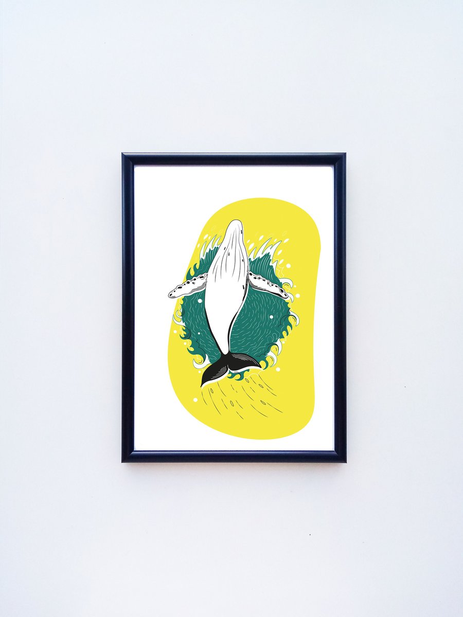 Art Print Whale Giclee Sea Ocean Nature Wall Art Unframed Gifts Illustration 