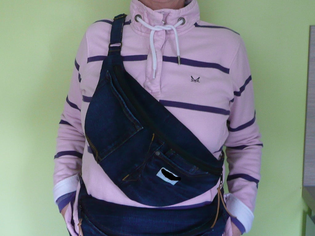 Bumbag denim crossbody bag upcyled jeans bag zip top bum bag