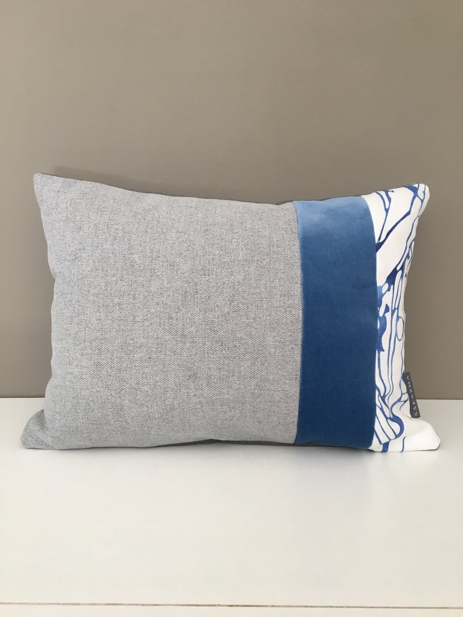 Panelled Cushion - Blue Stems