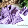  Lilac Cosy Baby Jacket & Booties Gift Set  0-3 months size 