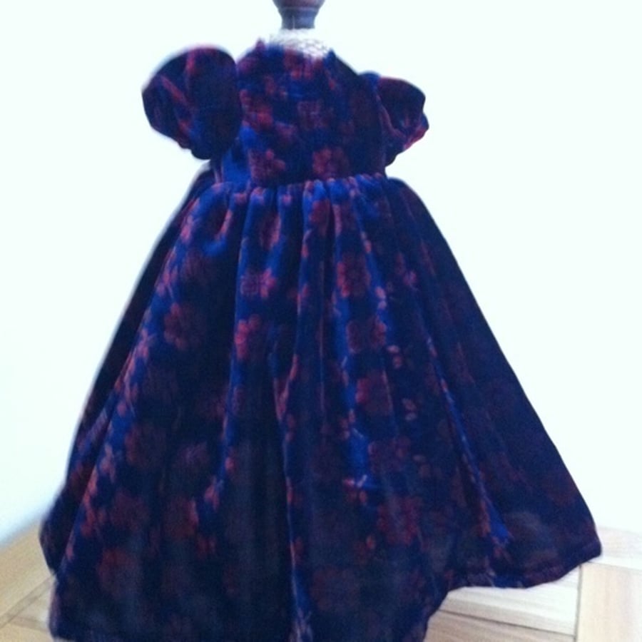 Doll's dress - blue velvet