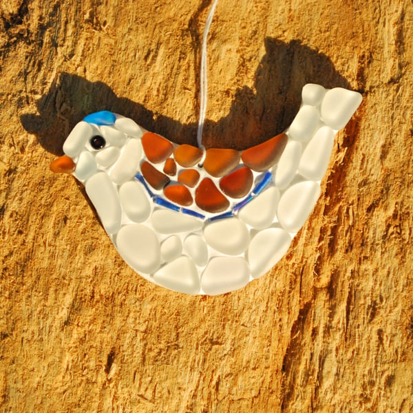 Mosaic bird hanger from beach glass