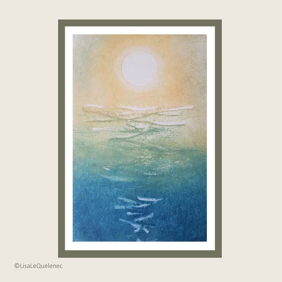Sun setting over the sea no.2 in a series coastal sunset OOAK limited edition 