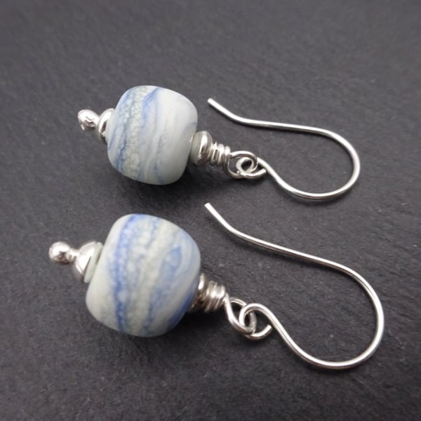 lampwork glass blue sea earrings