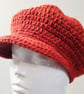 Woollen Crochet Baker Boy Cap in Russet with Navy Lining