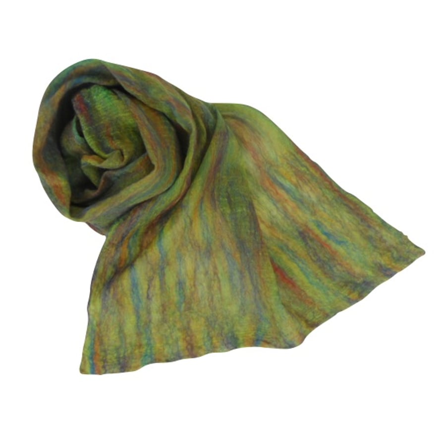 Merino wool on silk nuno felted rainbow scarf, gift boxed