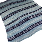 Hand Knitted Baby Blanket Blue and Cream Fair Isle Pram Blanket