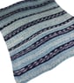 Hand Knitted Baby Blanket Blue and Cream Fair Isle Pram Blanket