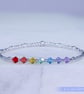 Bracelet rainbow chakra sterling silver and Swarovski handmade stretchy - Image 1