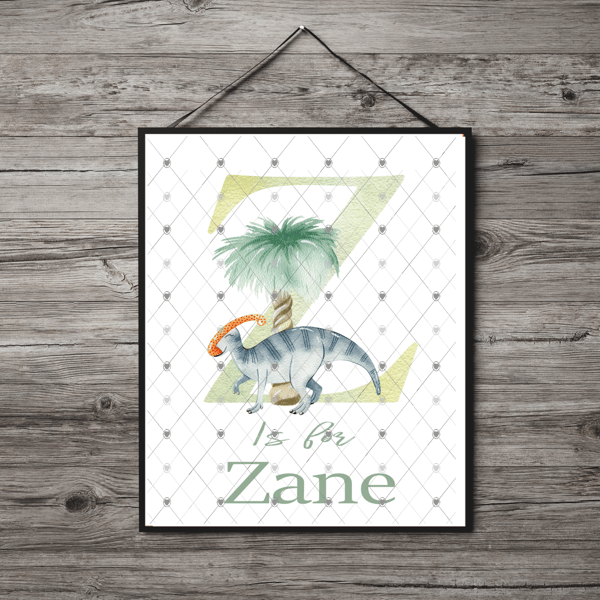 Dinosaur Initial Name Print, Letter Z Custom Print, Letter Z Personalised Art