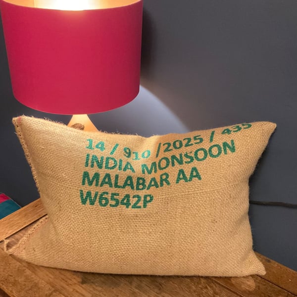 Upcycled Coffee Burlap Bag Cushion Hessian Pillow Feather Filled Pad