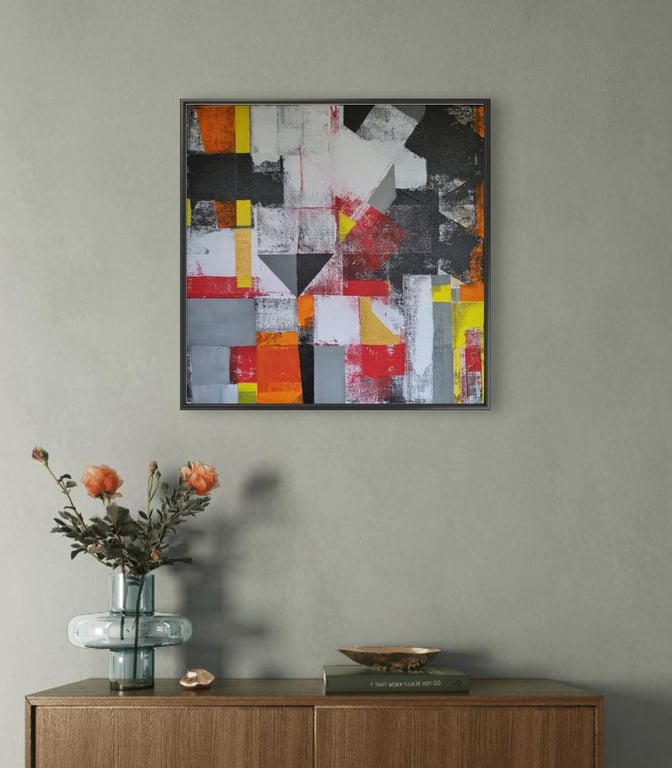 Abstract Acrylic Painting on Canvas, Textured Modern Wall Art, Framed, Original