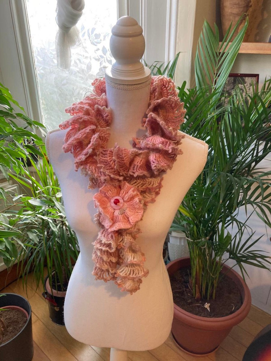 Cozy crochet shabby warmer tubular wrap pink powder colors shawl woman neck wrap