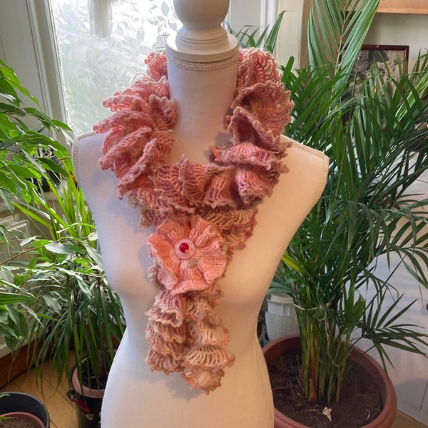 Cozy crochet shabby warmer tubular wrap pink powder colors shawl woman neck wrap