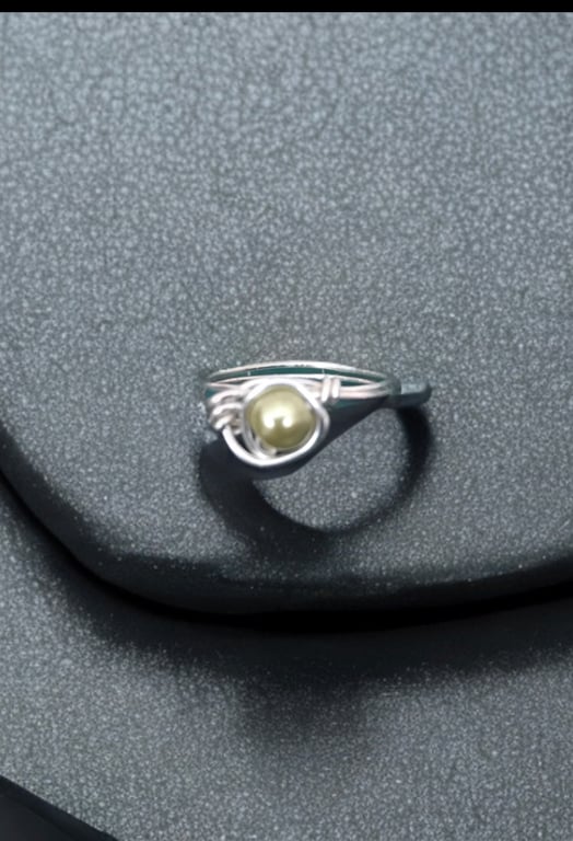 Plus Size Ladies Ring, Sage Coloured Glass Pearl, Tarnish Resistant, Size X