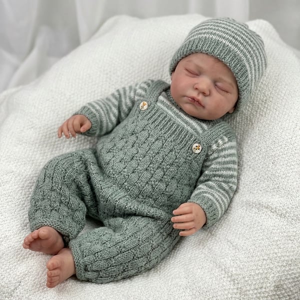 Hand knitted baby jumper dungarees and hat set grey and white  