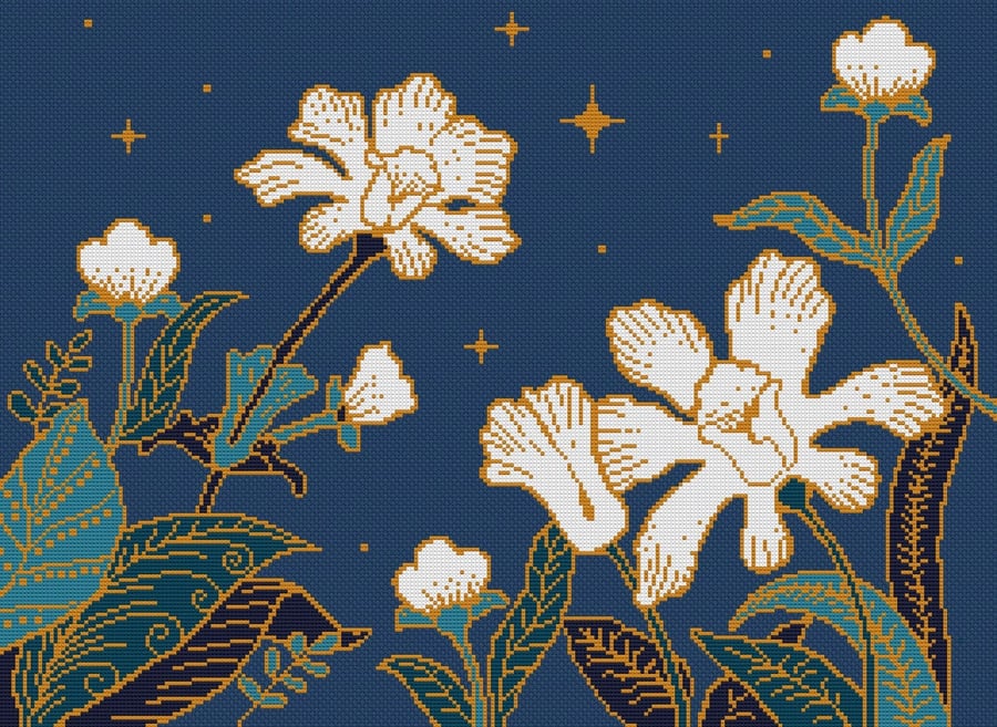 079 - Moonlight Batik Orchids - Cross Stitch Pattern