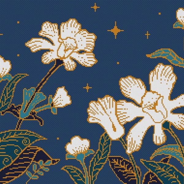 079 - Moonlight Batik Orchids - Cross Stitch Pattern