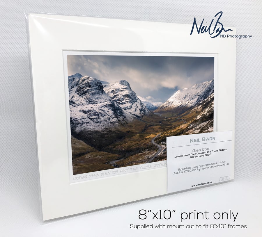 Looking down Glen Coe past 3 Sisters, Highlands - A5 (10" x 8") Unframed Print