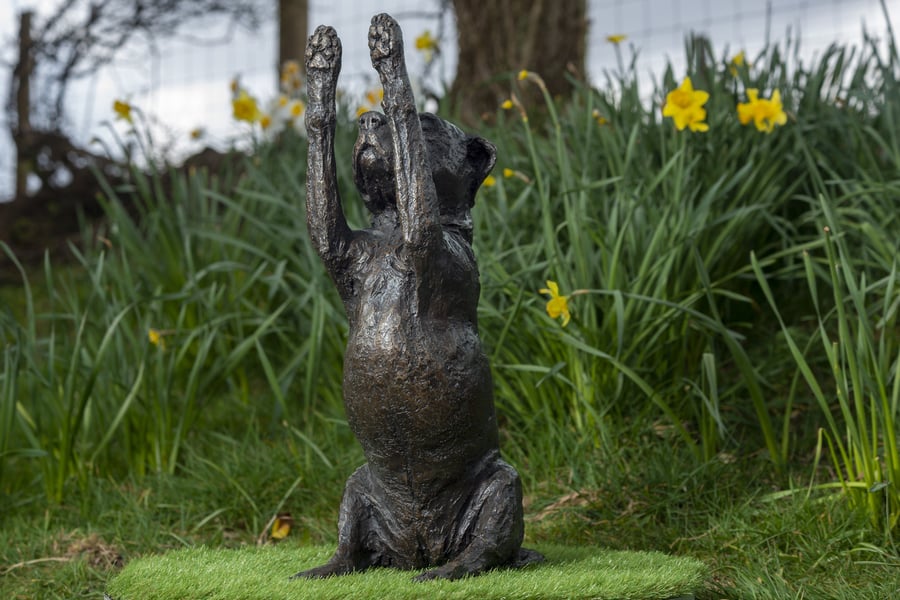 Staffie Waving Paws Dog Statue Large Bronze Resin Garden Sculpture