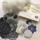 Starter EPP Hand Patchwork Kit vintage Laura Ashley grey greenfabric hexagons 