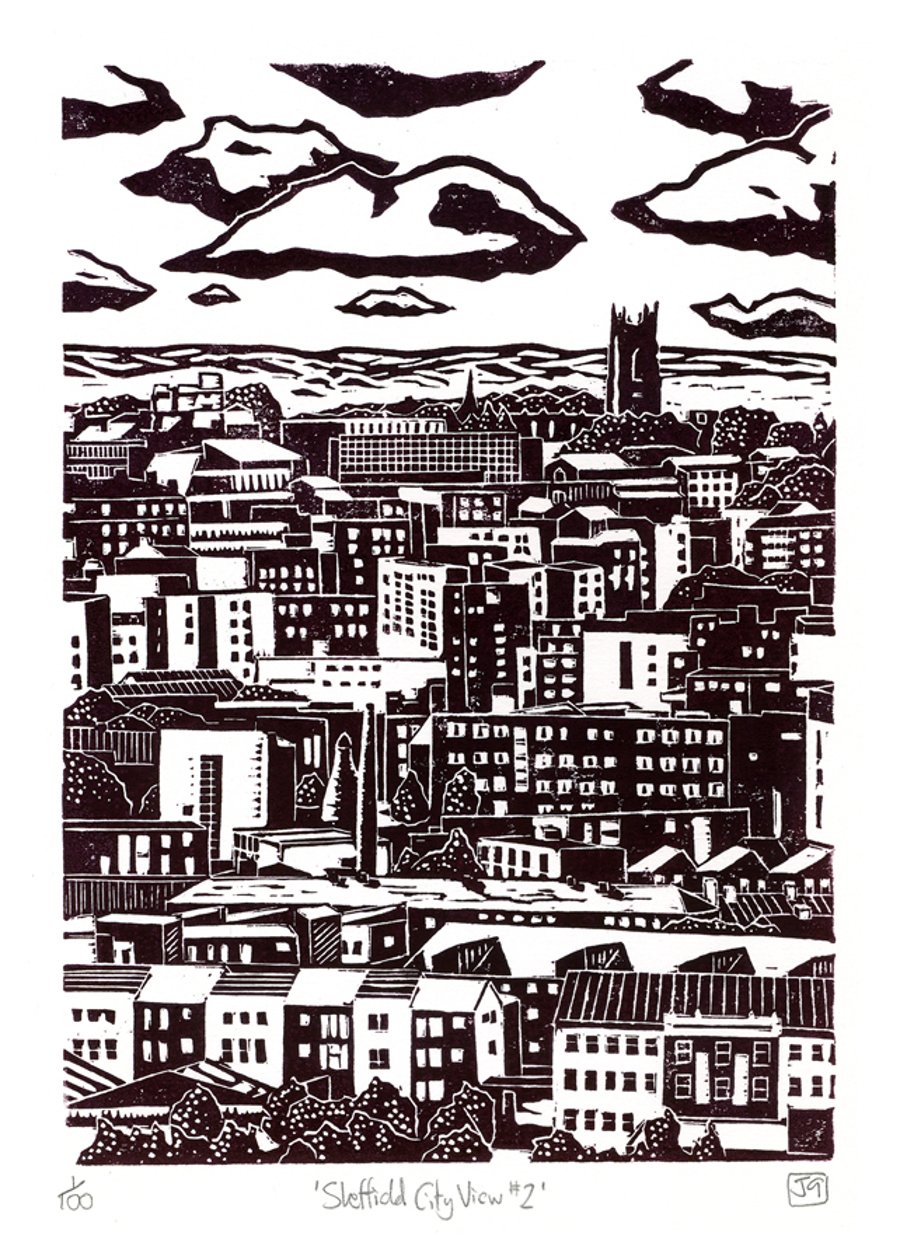 Sheffield City View No.2 linocut print