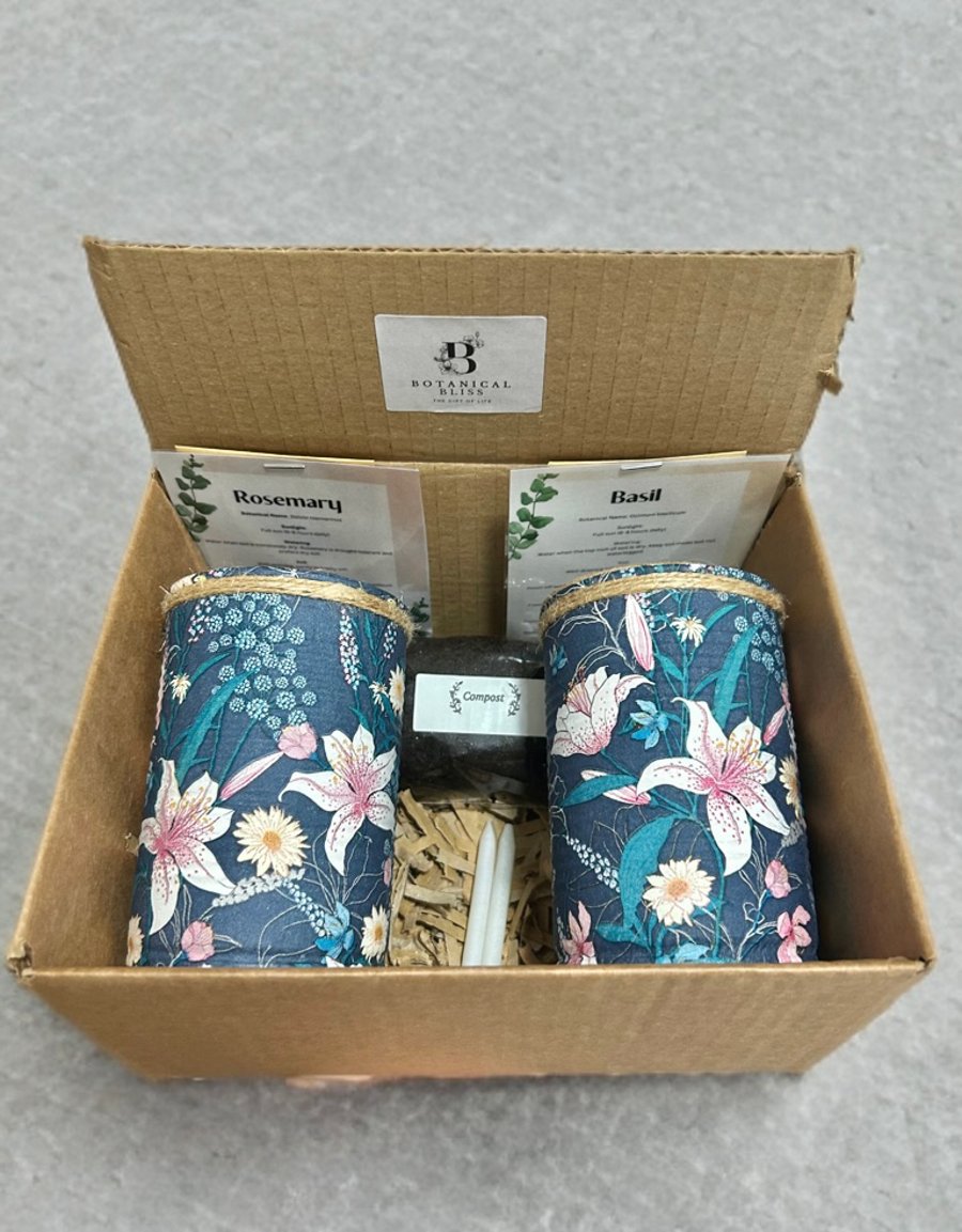 Image of Grow your own herbs gift set indoor house planters Navy Japanese Lily pots