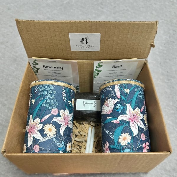 Grow your own herbs gift set indoor house planters Navy Japanese Lily pots