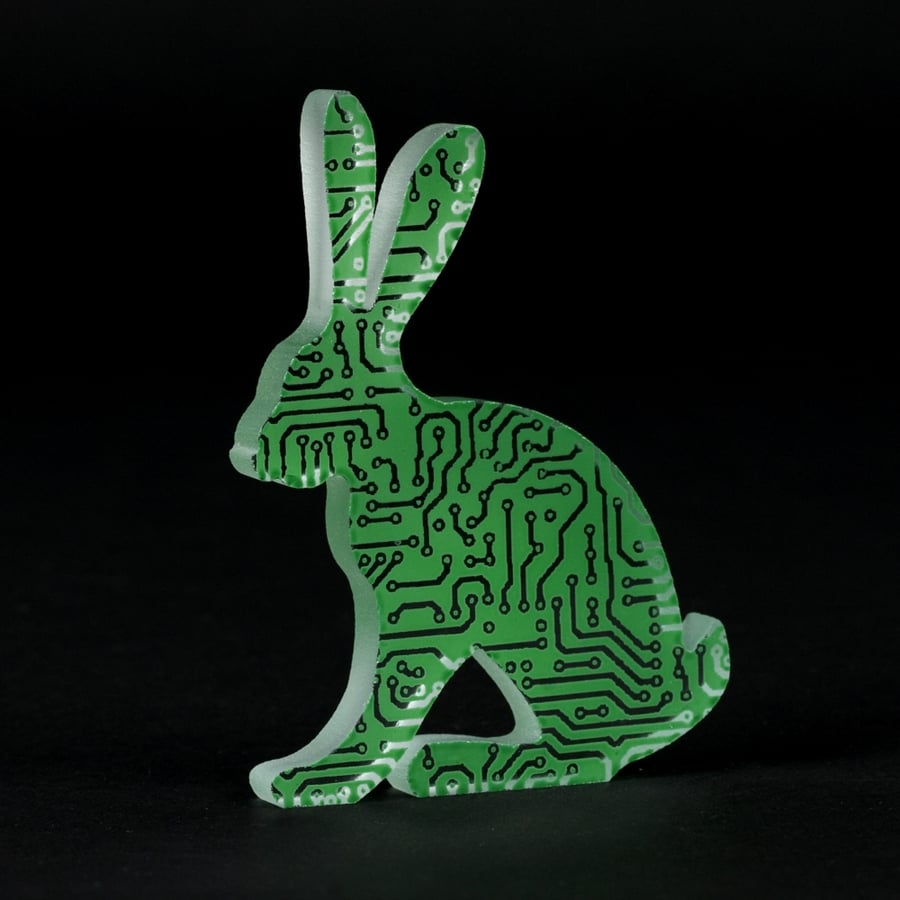 Circuit Board Hare Glass Sculpture