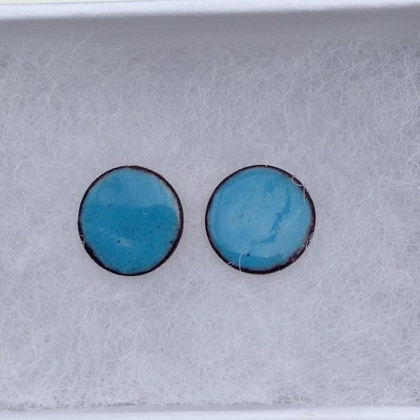 Round stud earrings - 9mm - Enamelled with sterling silver post