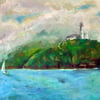 Welsh Coastline with Yacht.  Original Acrylic Painting.