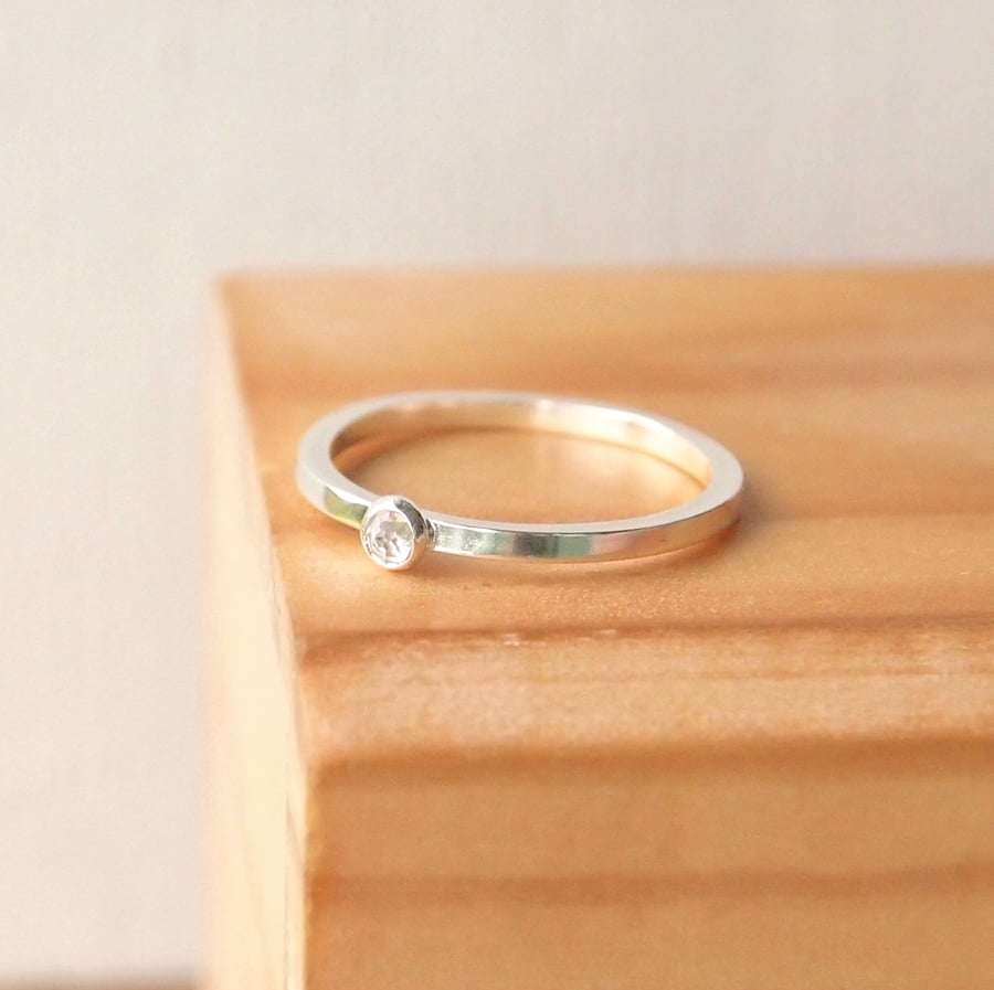 White Topaz Sterling Silver Birthstone Ring with April Birthstone