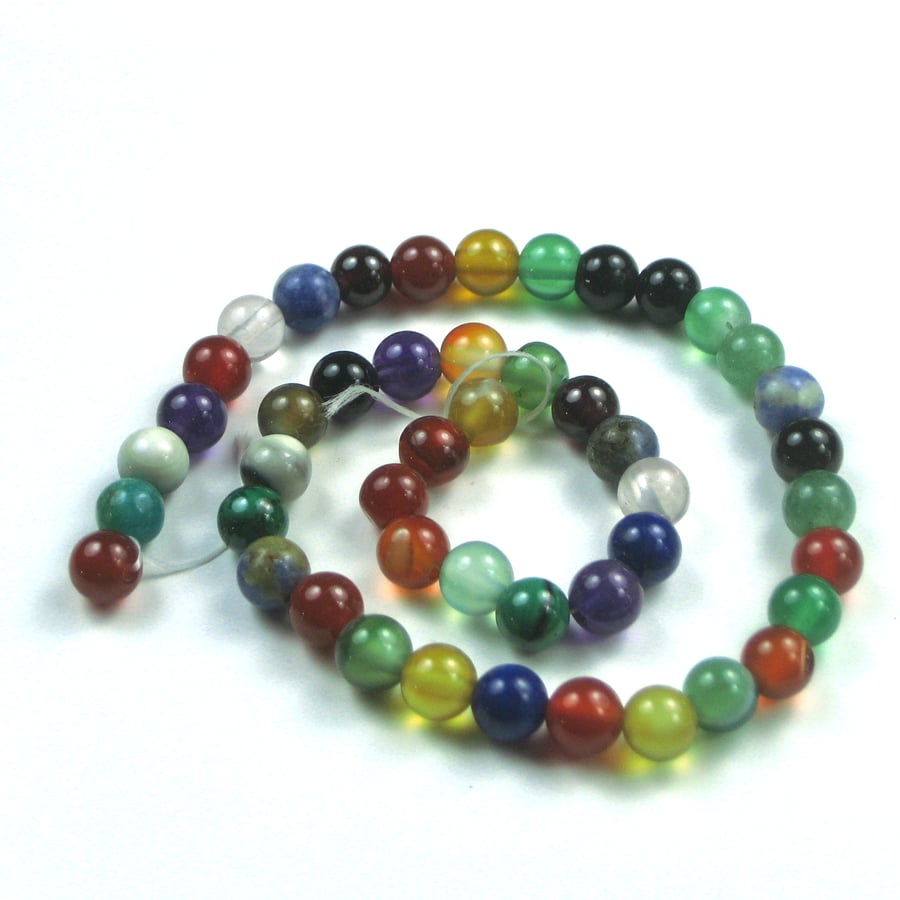 Mixed Gemstone Beads, 6mm Round, 28cm Strand