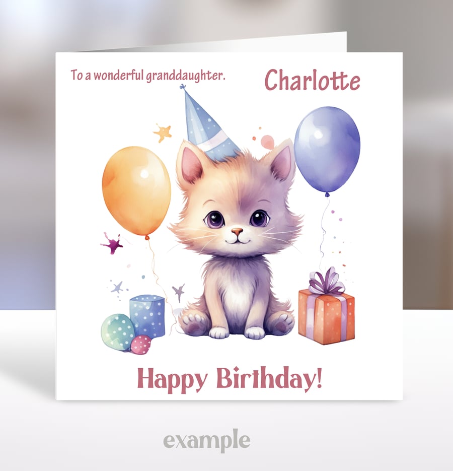 Personalised Cute Cat Birthday Card 