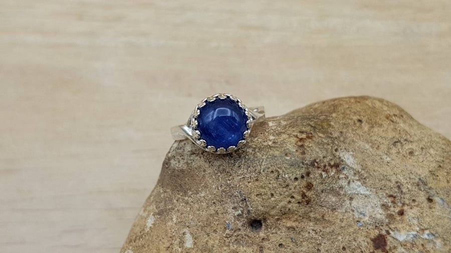 Blue Kyanite adjustable ring. 10mm stone. 925 sterling silver rings for women