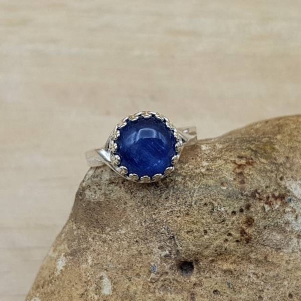 Blue Kyanite adjustable ring. 10mm stone. 925 sterling silver rings for women