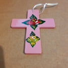 Ceramic cross with canal art style roses and daisies