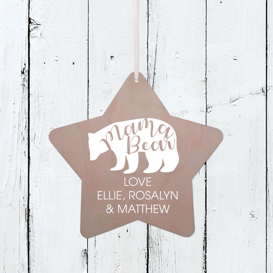 Mama Bear - Personalised Hanging Star Plaque