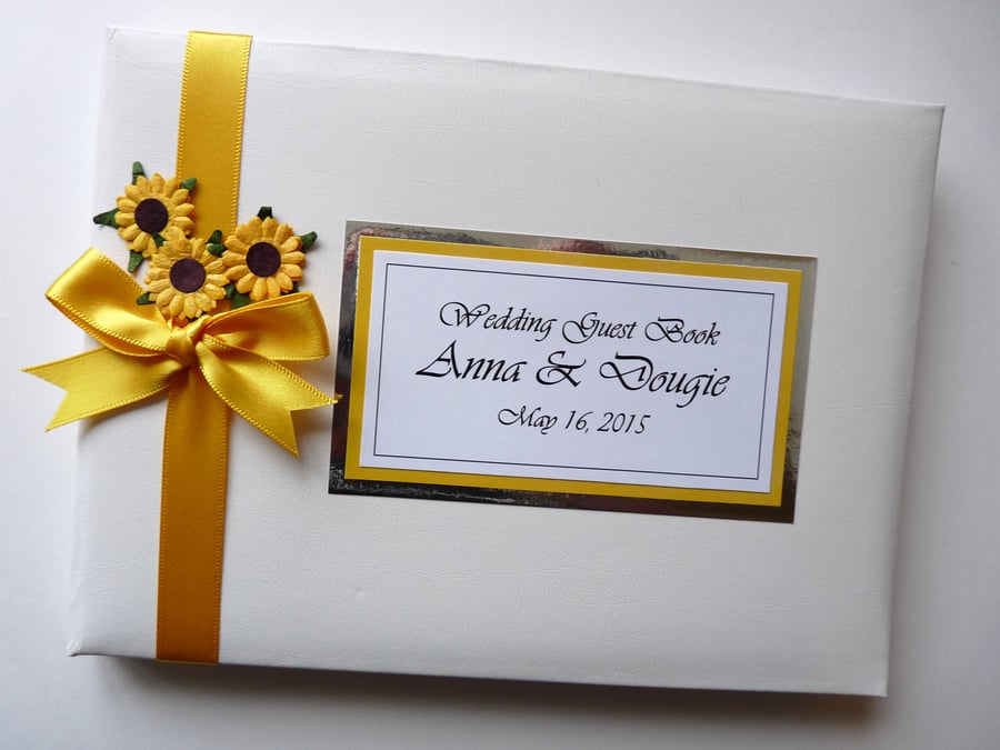 Wedding guest book with sunflowers, yellow and white wedding guest book, gift