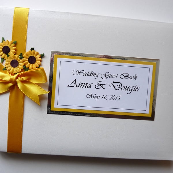 Wedding guest book with sunflowers, yellow and white wedding guest book, gift